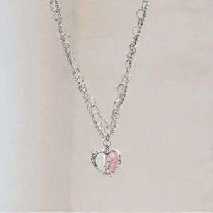 Fashion Jewelry Silver and Pink Heart Necklace